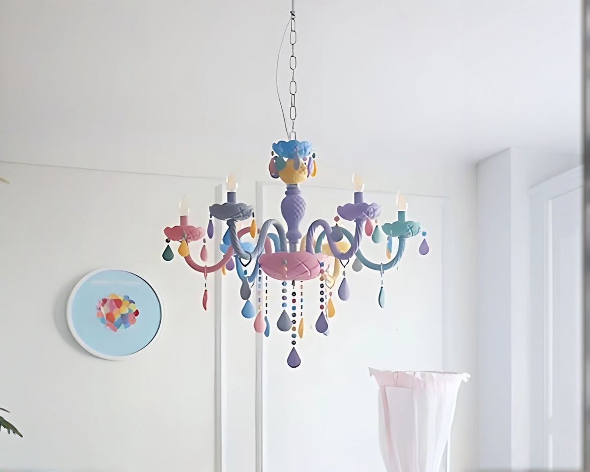 Lustre chambre chandelier à gouttelettes multicolores, vue 6