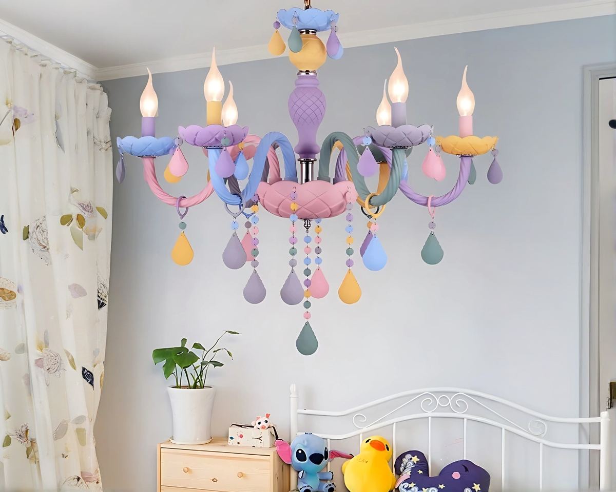Lustre chambre chandelier à gouttelettes multicolores, vue 7