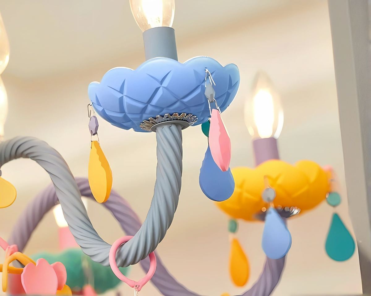 Lustre chambre chandelier à gouttelettes multicolores, vue 9