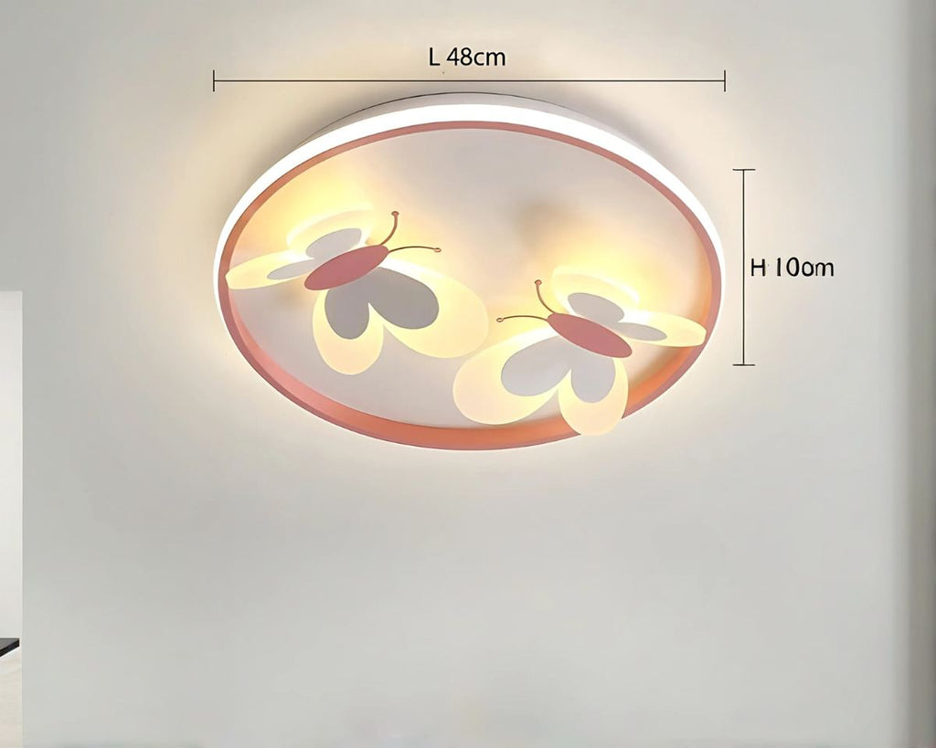 Lustre chambre plafonnier rond rose à papillons en relief, vue 6