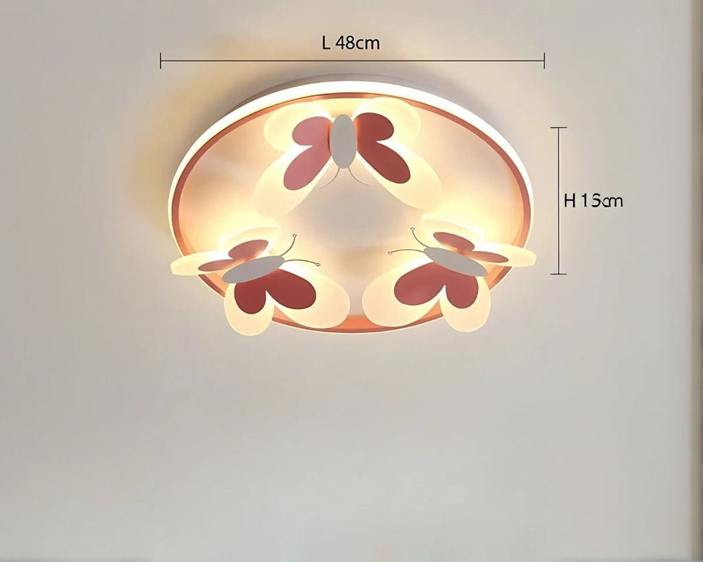 Lustre chambre plafonnier rond rose à papillons en relief, vue 7