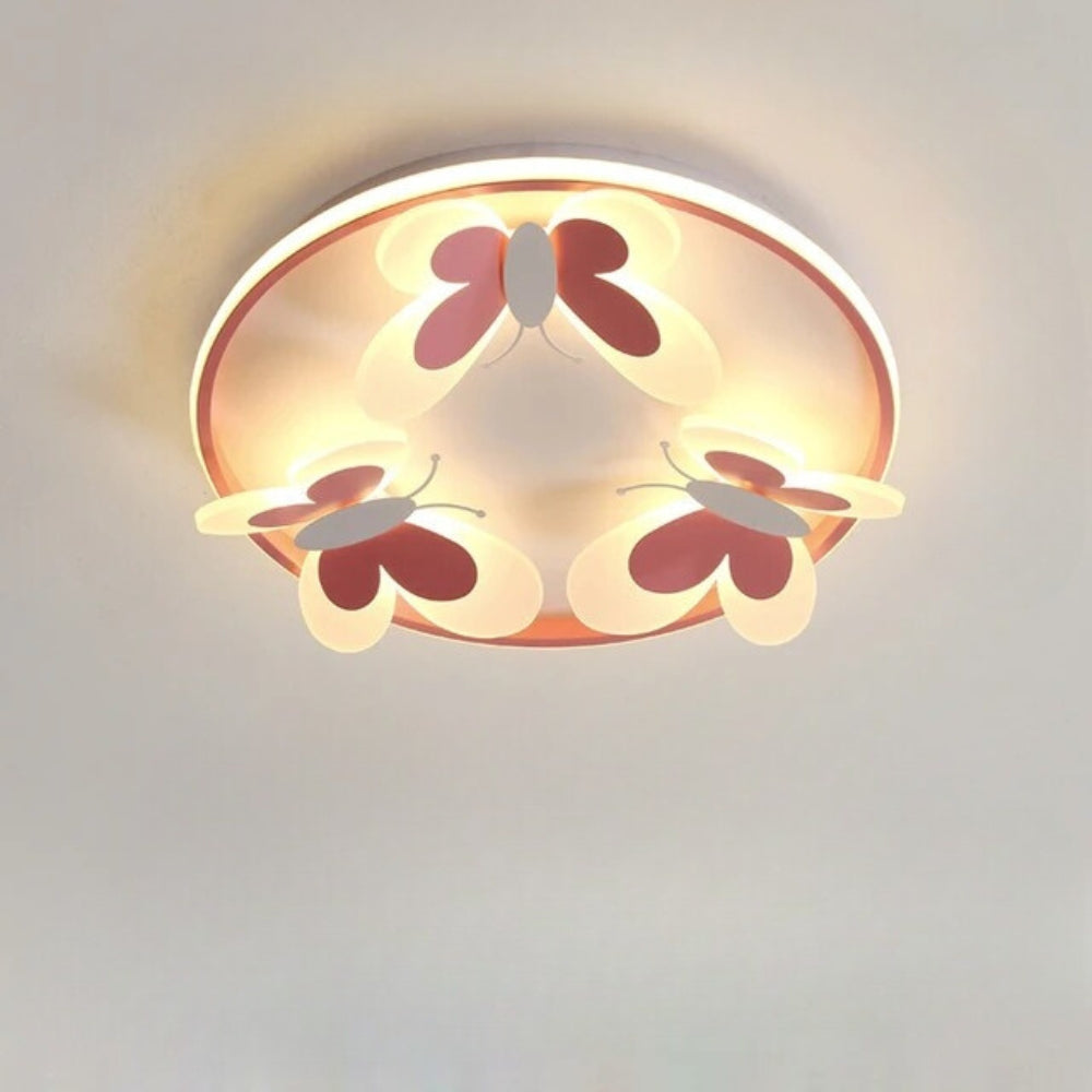 Lustre chambre plafonnier rond rose à papillons en relief, vue 9