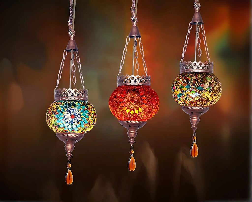 Lustre marocain lanterne en verre multicolore