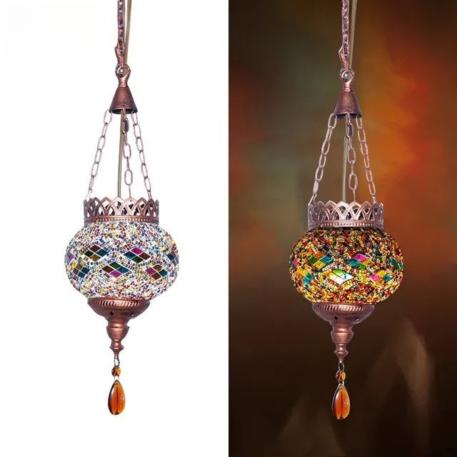 Lustre marocain lanterne en verre multicolore, vue 6