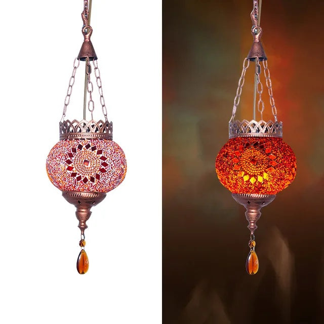 Lustre marocain lanterne en verre multicolore, vue 7