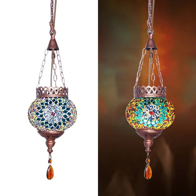Lustre marocain lanterne en verre multicolore, vue 8