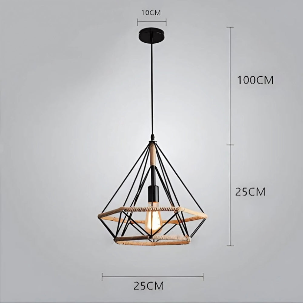 Lustre campagne cage en métal noir et corde, vue 7