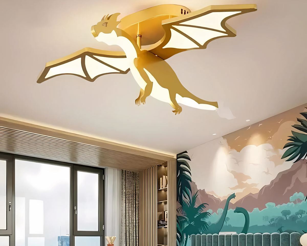 Lustre chambre dragon doré aux ailes déployées