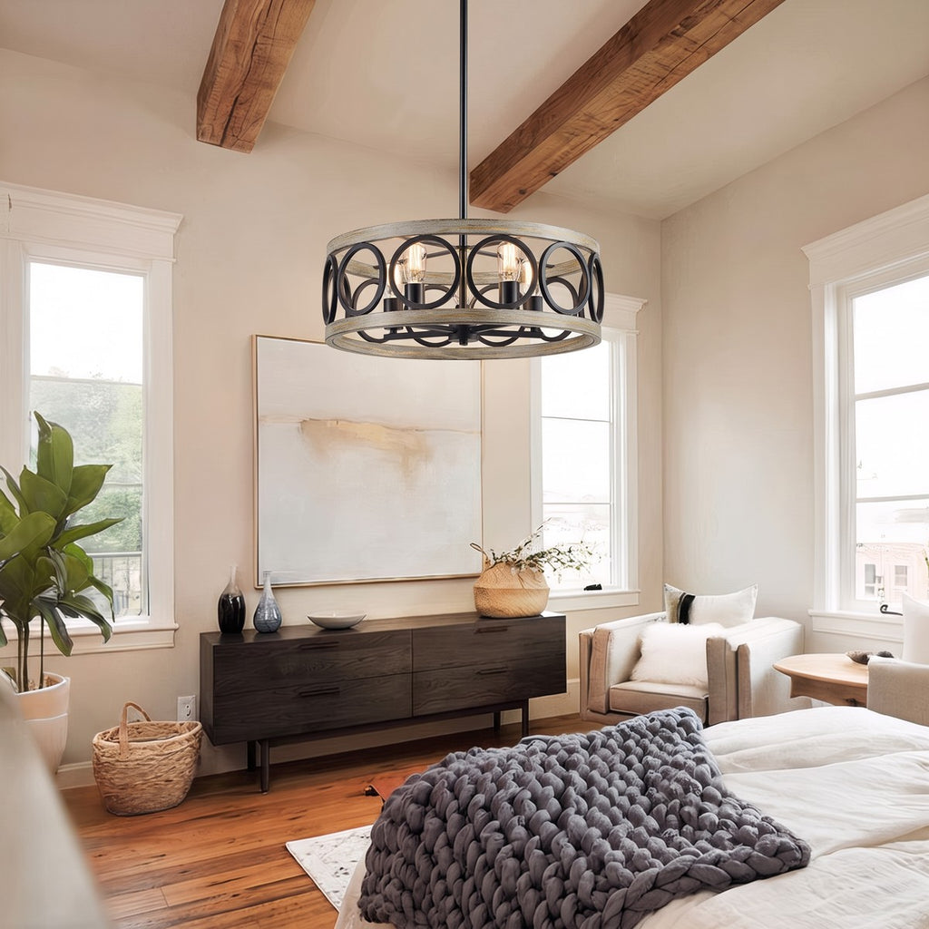 Lustre campagne anneau effet bois vieilli, vue 4