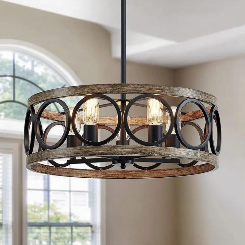 Lustre campagne anneau effet bois vieilli, vue 7