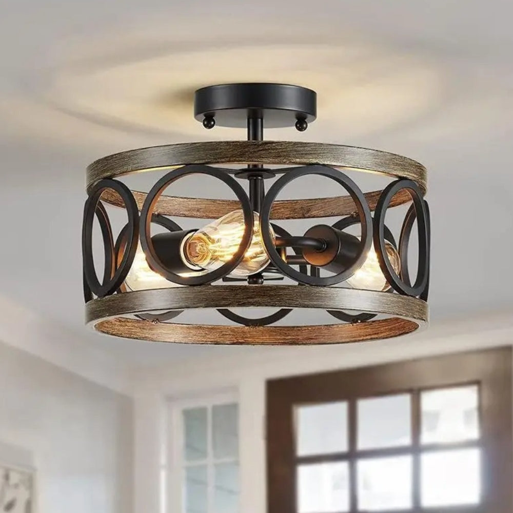 Lustre campagne anneau effet bois vieilli, vue 8
