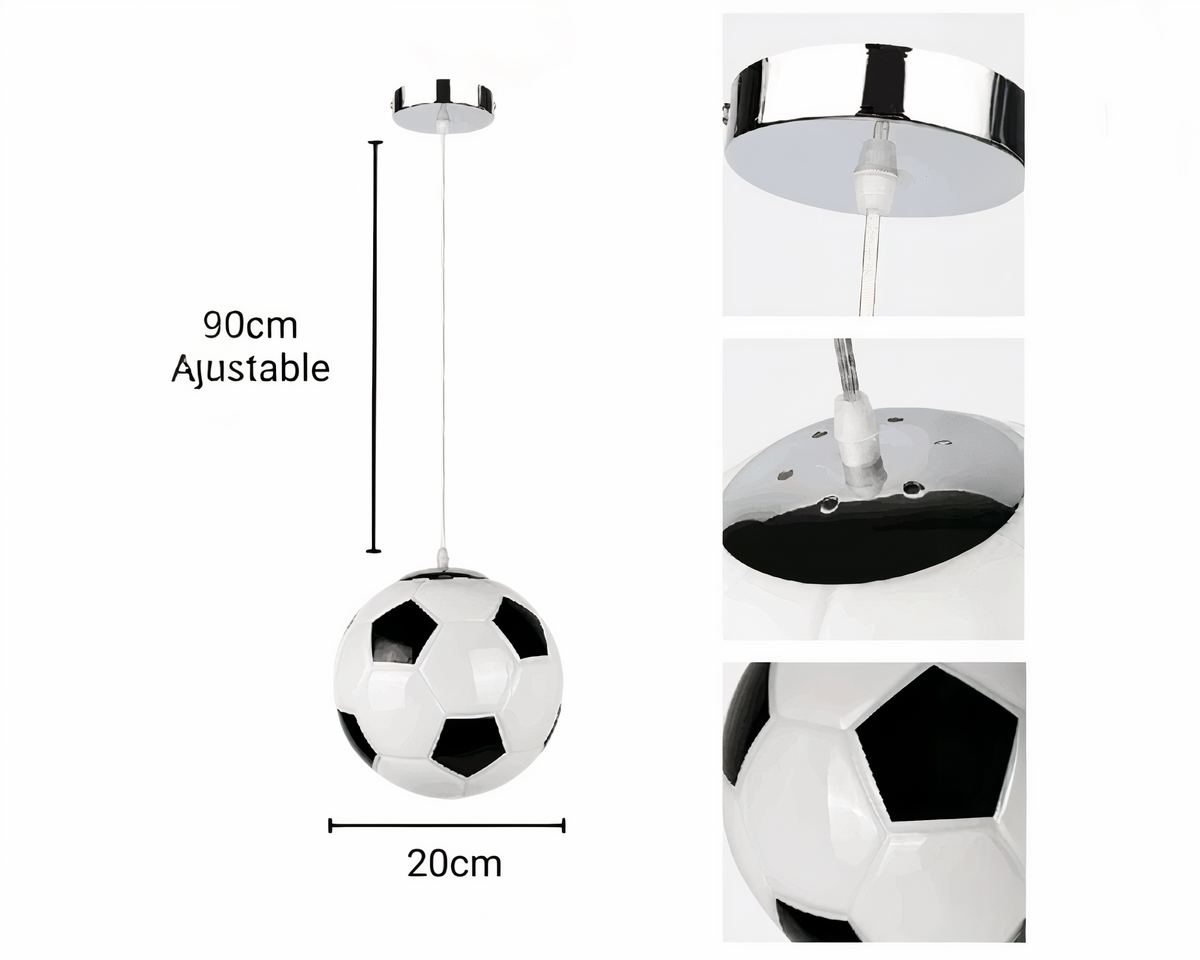 Lustre chambre ballon de football en verre et métal, vue 6
