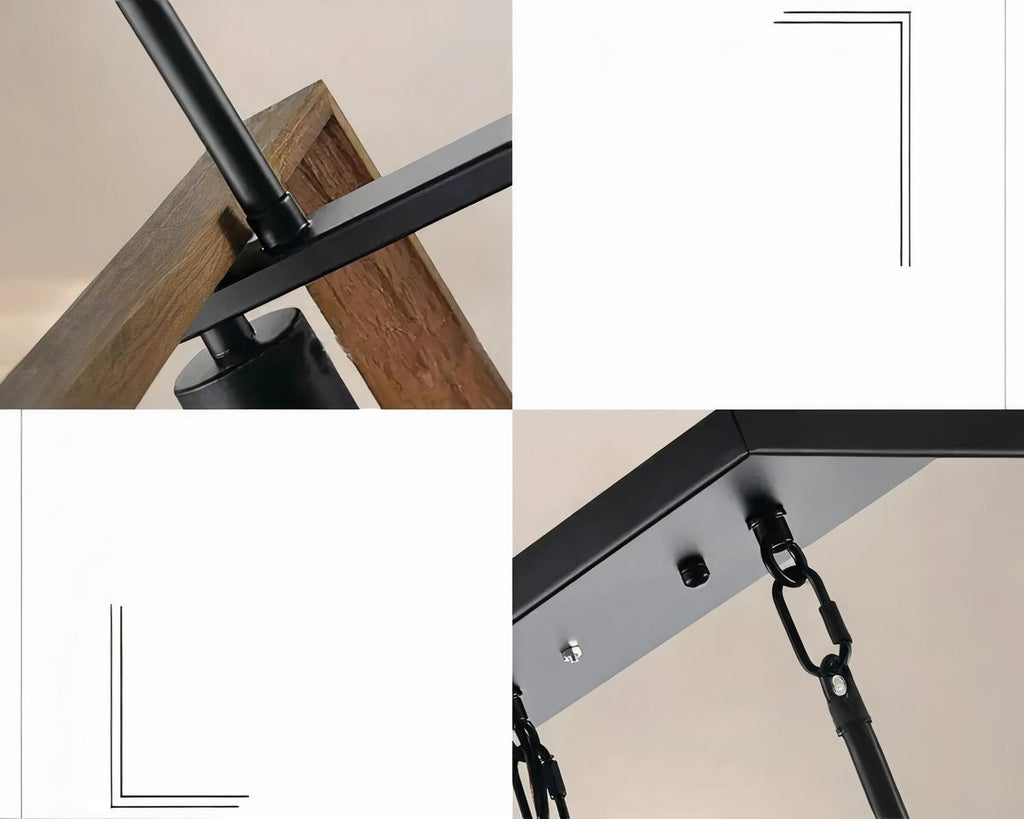 Lustre campagne géométrique en bois et métal noir, vue 2