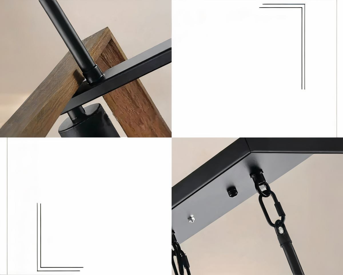 Lustre campagne géométrique en bois et métal noir, vue 2