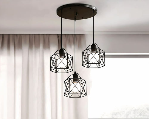 Lustre 3 suspensions cages en métal noir