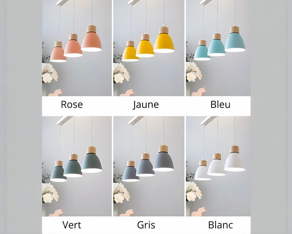 Lustre 3 suspensions dômes colorés en aluminium, vue 2