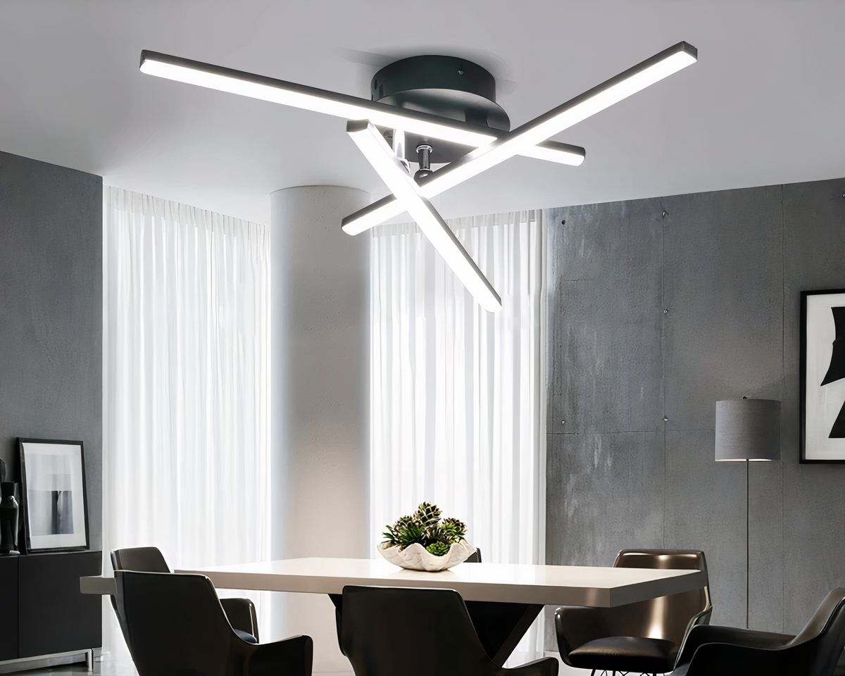 Lustre design plafonnier noir à trois barres lumineuses
