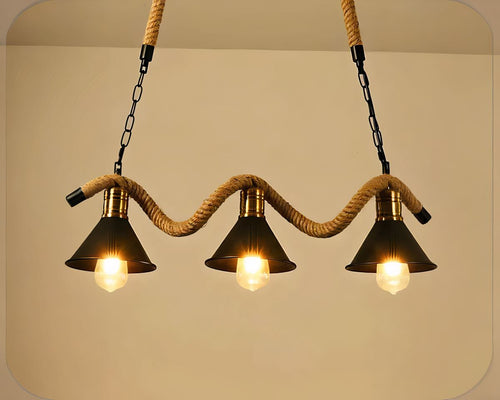 Lustre 3 suspensions en corde et métal noir