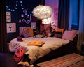 Lustre chambre d'ado boule en plumes blanches