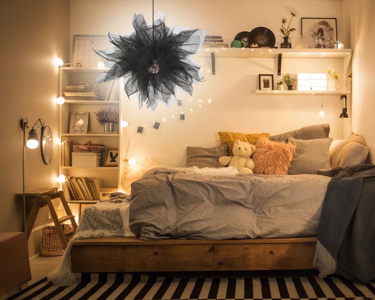 Lustre chambre d'ado en boule de tulle froissé