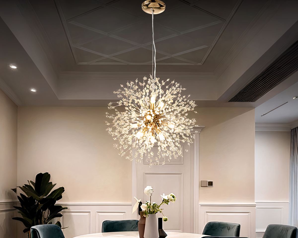 Lustre design boule pissenlit à tiges de cristal