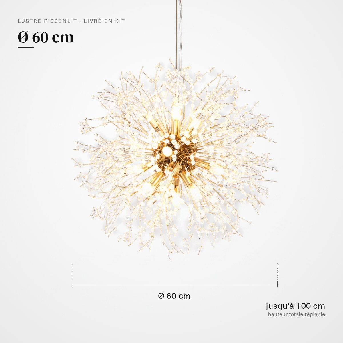 Lustre design boule pissenlit à tiges de cristal, vue 2