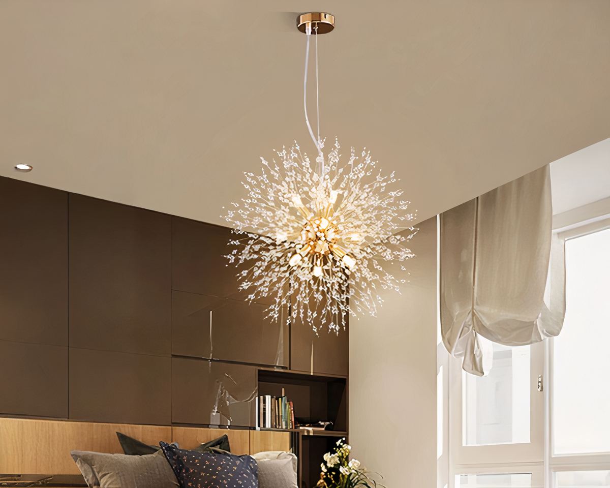 Lustre design boule pissenlit à tiges de cristal, vue 4