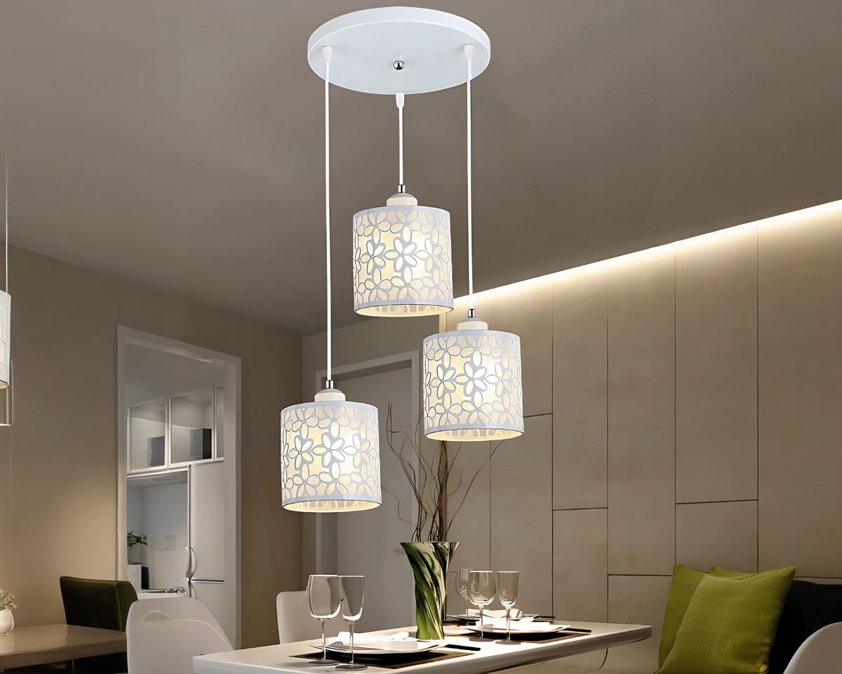 Lustre 3 suspensions ajourées noir ou blanc, vue 2