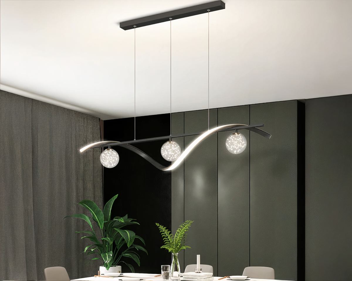 Lustre design vague de métal et sphères en verre