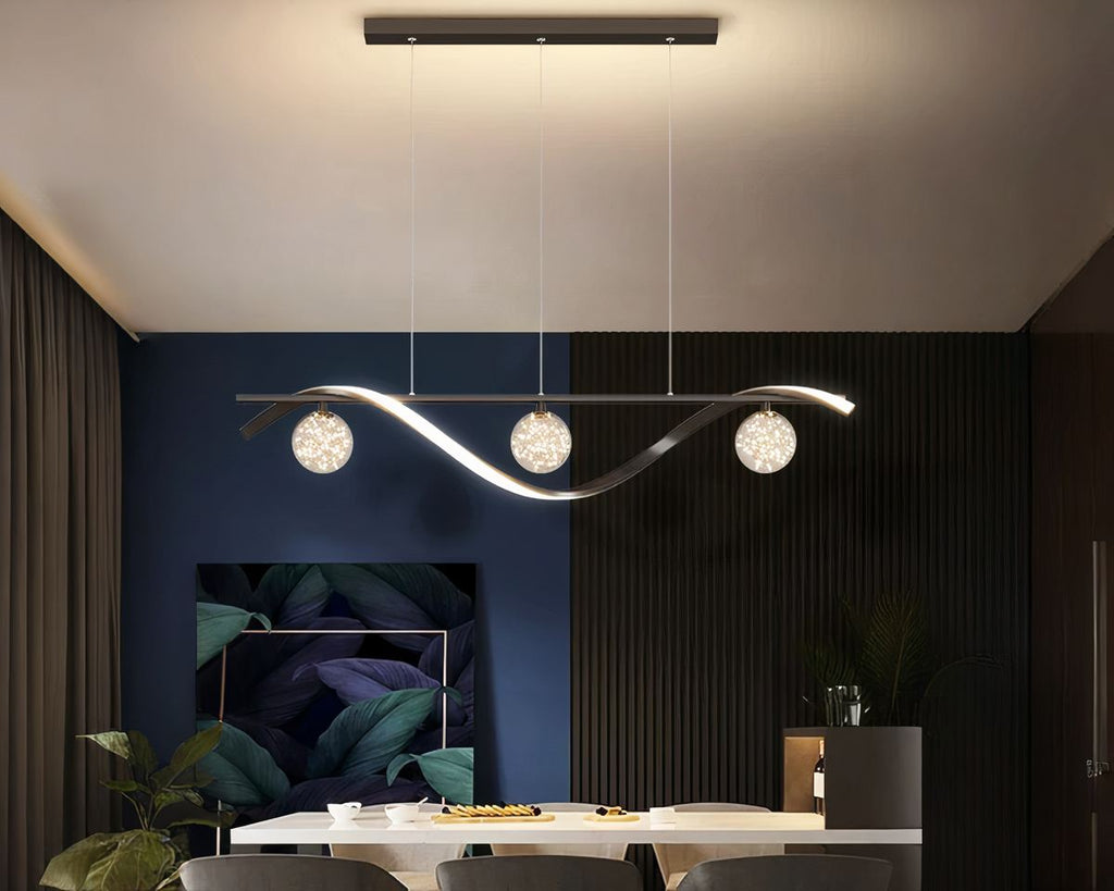 Lustre design vague de métal et sphères en verre, vue 2