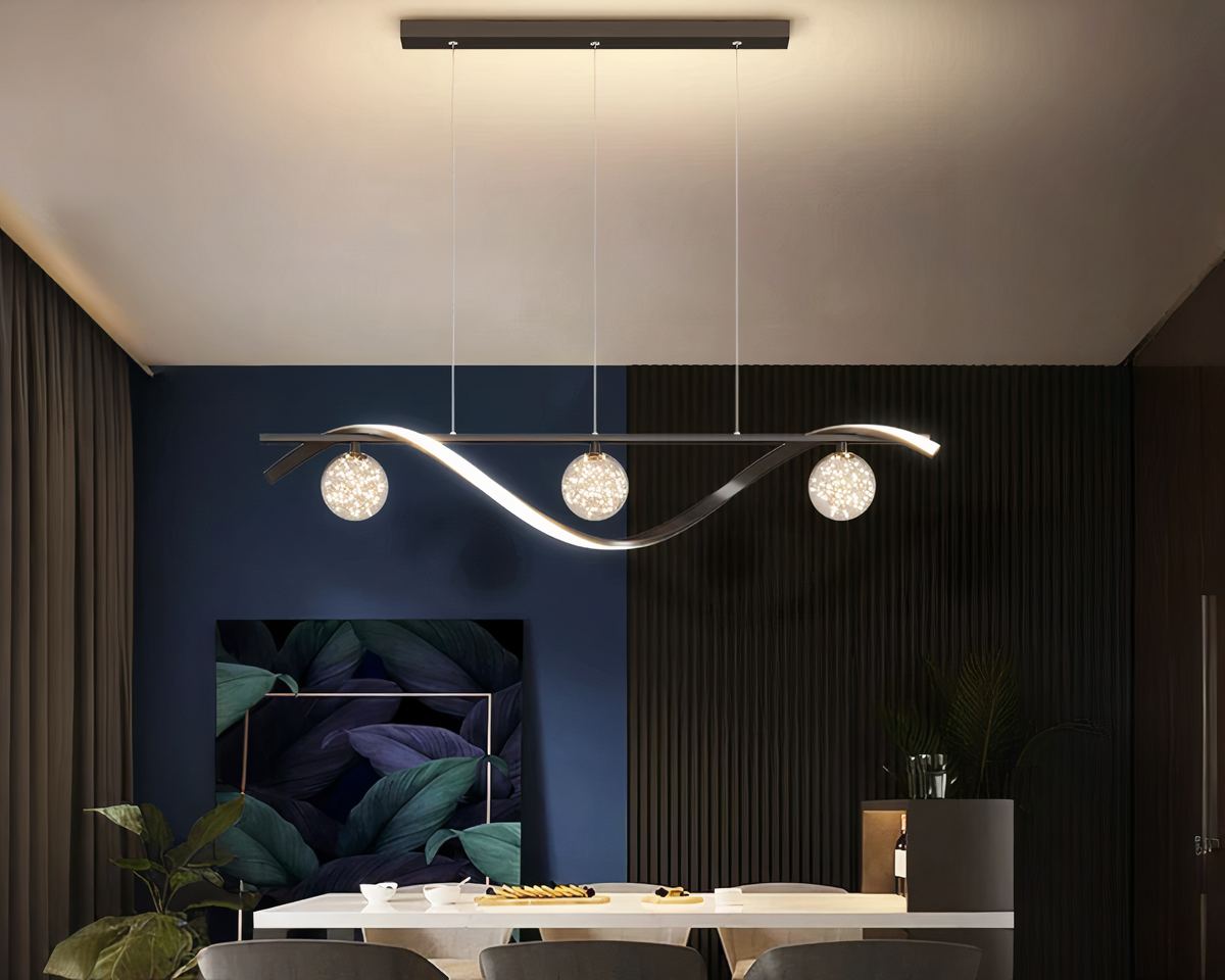 Lustre design vague de métal et sphères en verre, vue 2