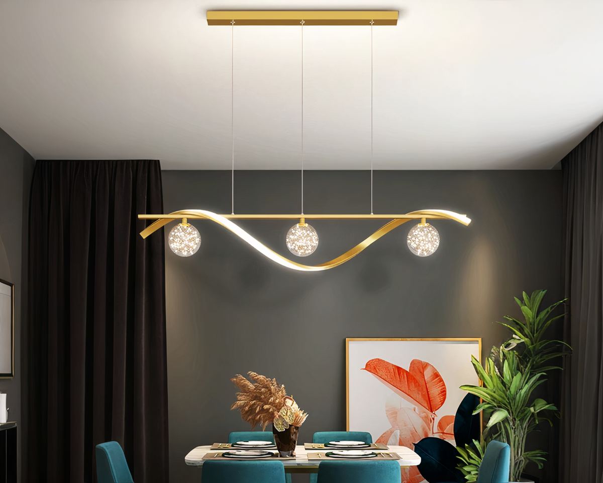 Lustre design vague de métal et sphères en verre, vue 4