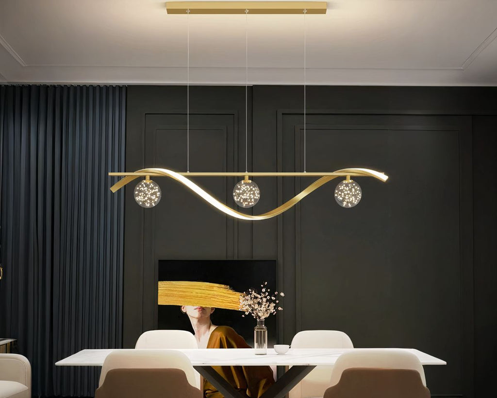 Lustre design vague de métal et sphères en verre, vue 5