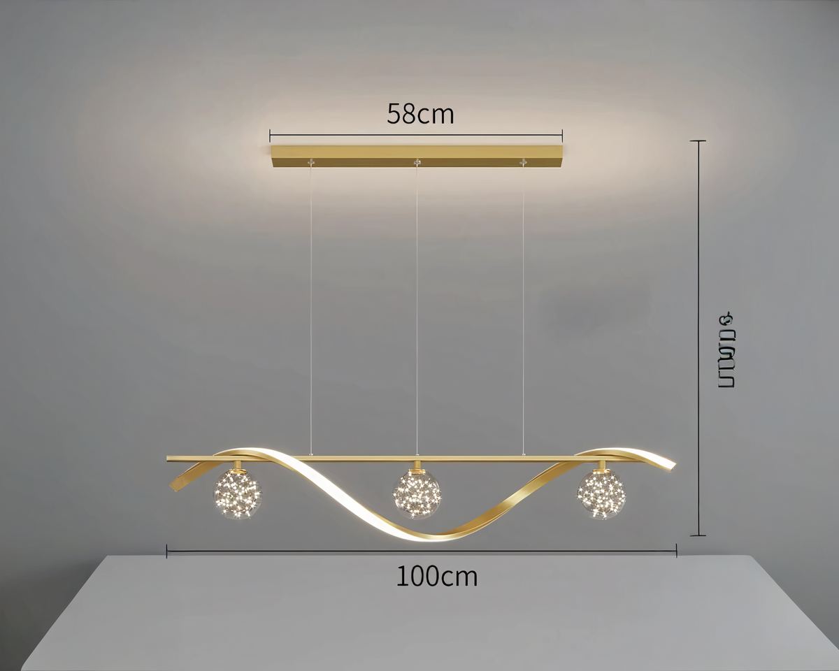 Lustre design vague de métal et sphères en verre, vue 7