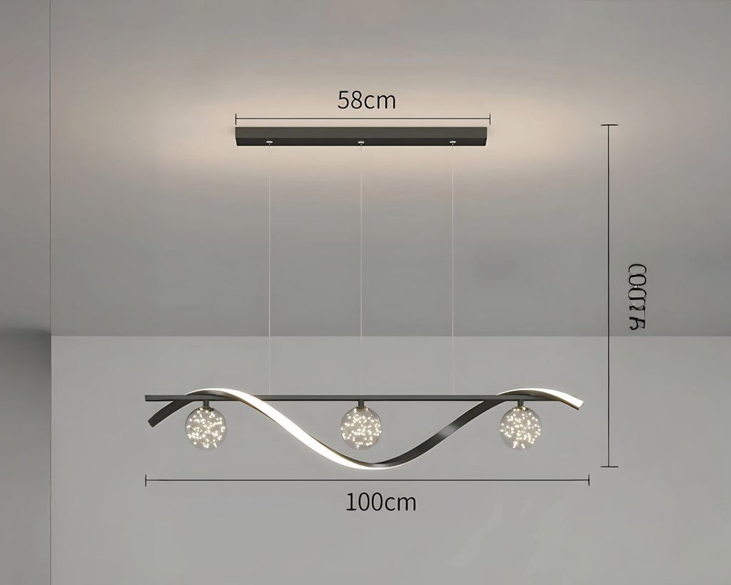 Lustre design vague de métal et sphères en verre, vue 8