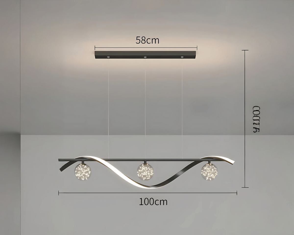 Lustre design vague de métal et sphères en verre, vue 8