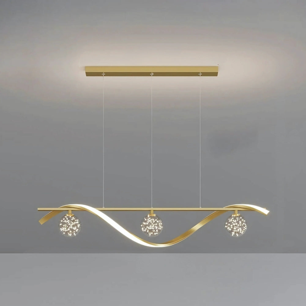Lustre design vague de métal et sphères en verre, vue 9