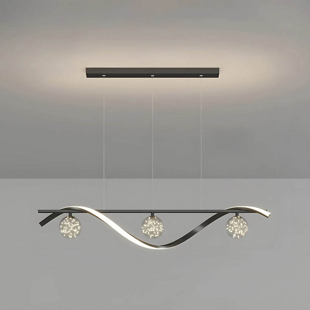Lustre design vague de métal et sphères en verre, vue 10