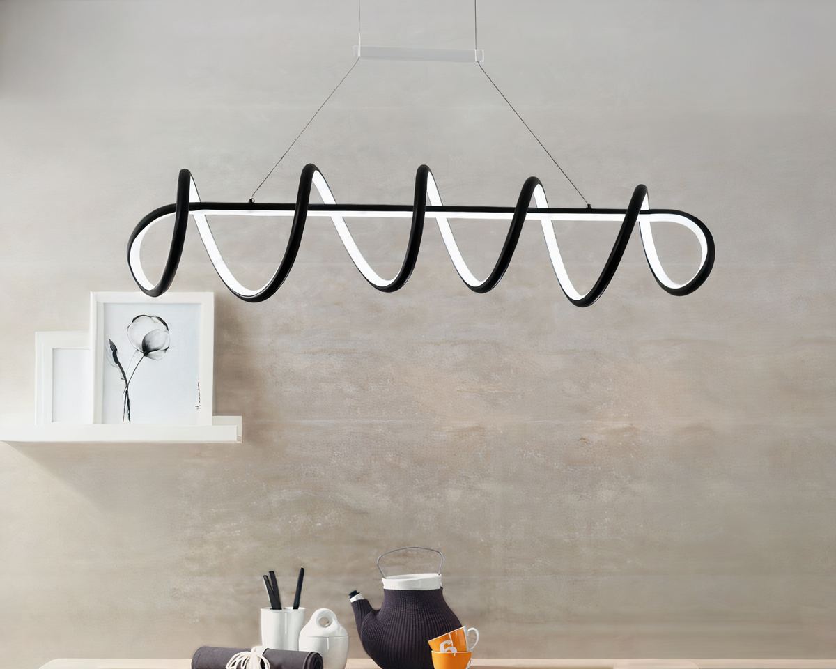 Lustre design spirale LED en boucles suspendues, vue 2