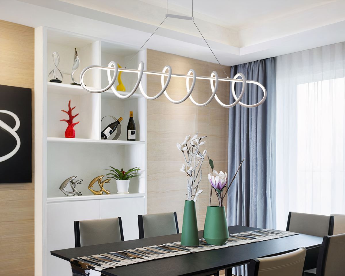 Lustre design spirale LED en boucles suspendues, vue 3