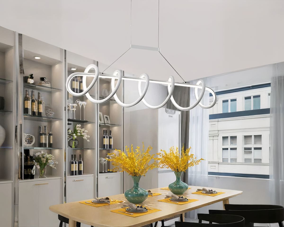 Lustre design spirale LED en boucles suspendues, vue 4