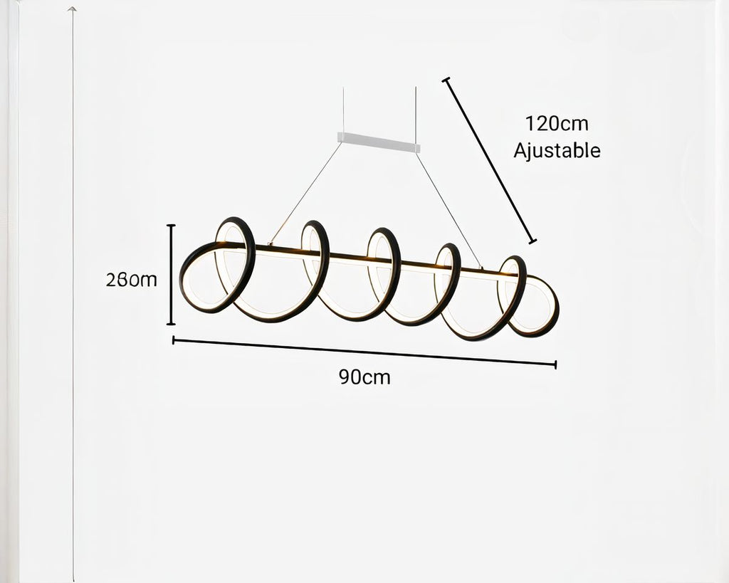 Lustre design spirale LED en boucles suspendues, vue 6