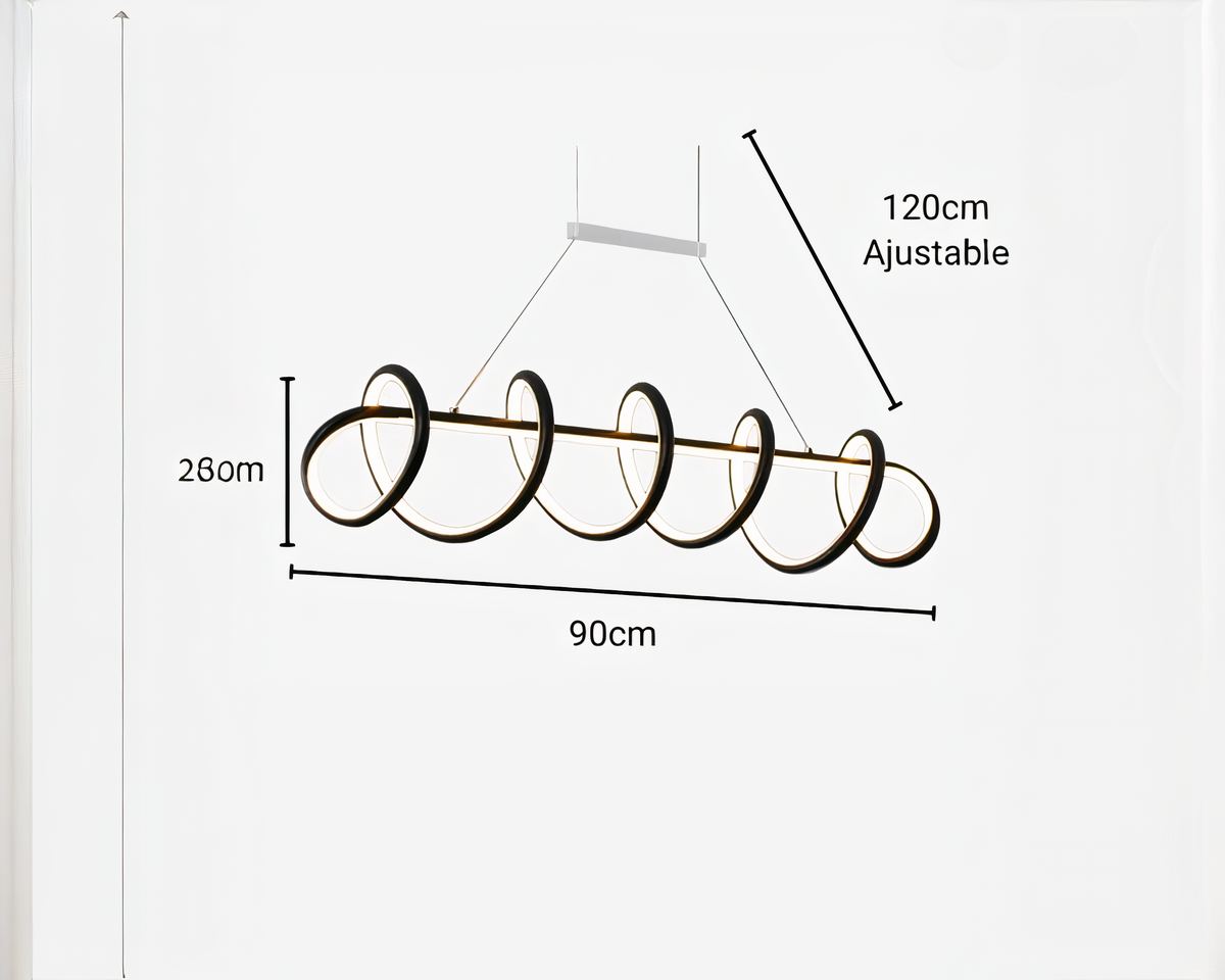 Lustre design spirale LED en boucles suspendues, vue 6