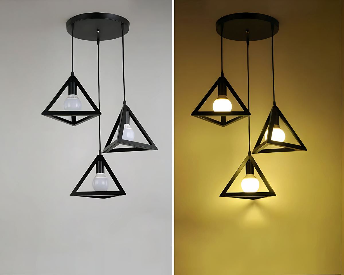 Lustre 3 suspensions triangulaires en métal noir, vue 3