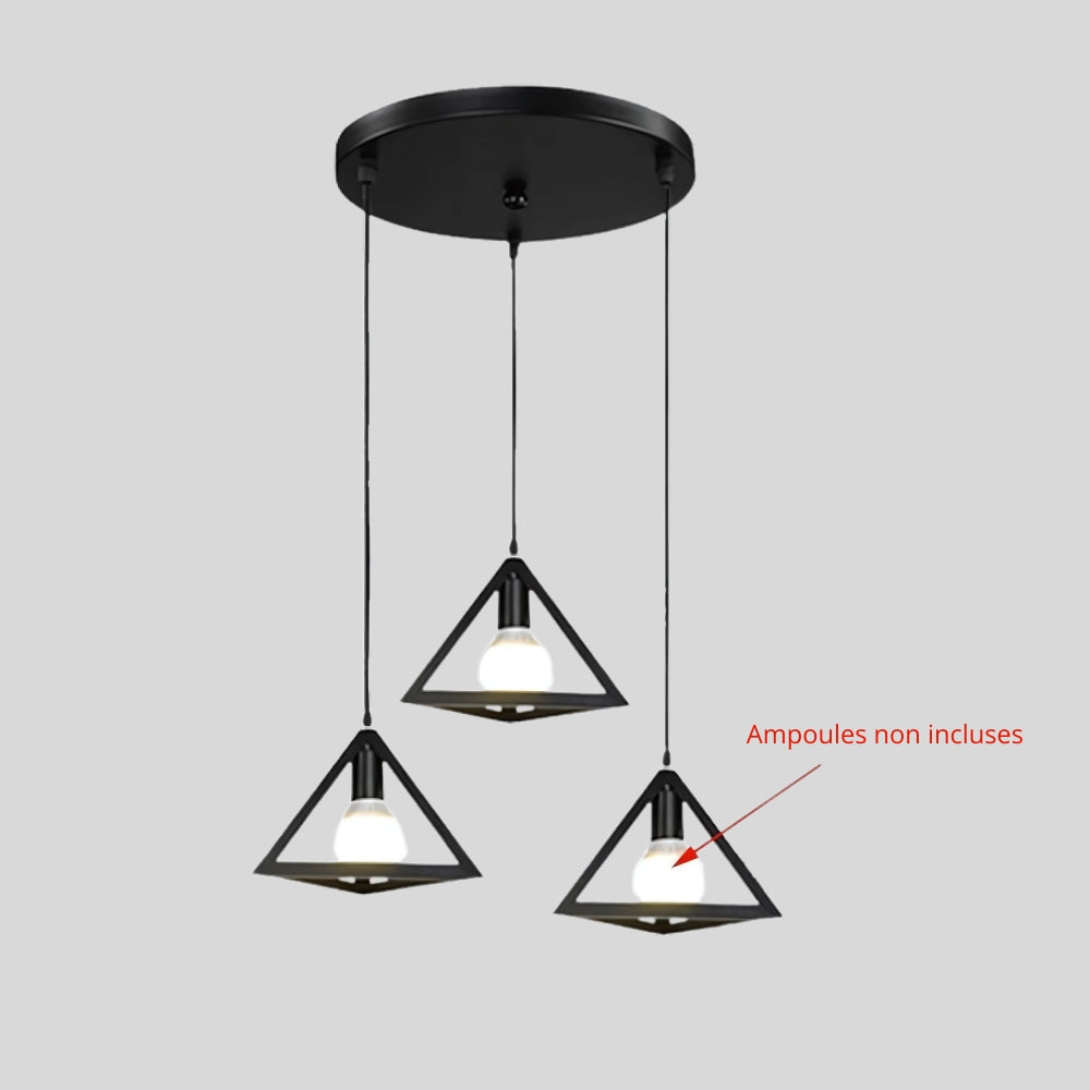 Lustre 3 suspensions triangulaires en métal noir, vue 7