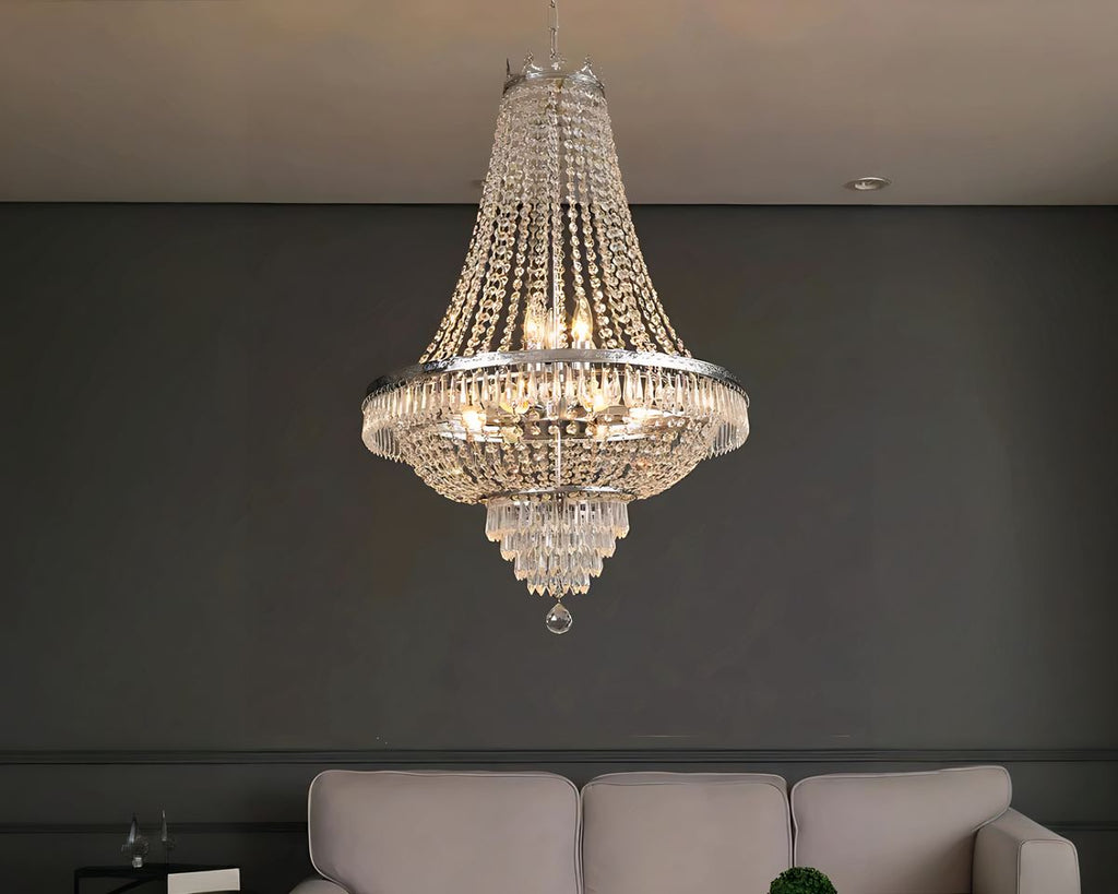 Lustre cristal cascade de chaînes argenté ou doré, vue 2