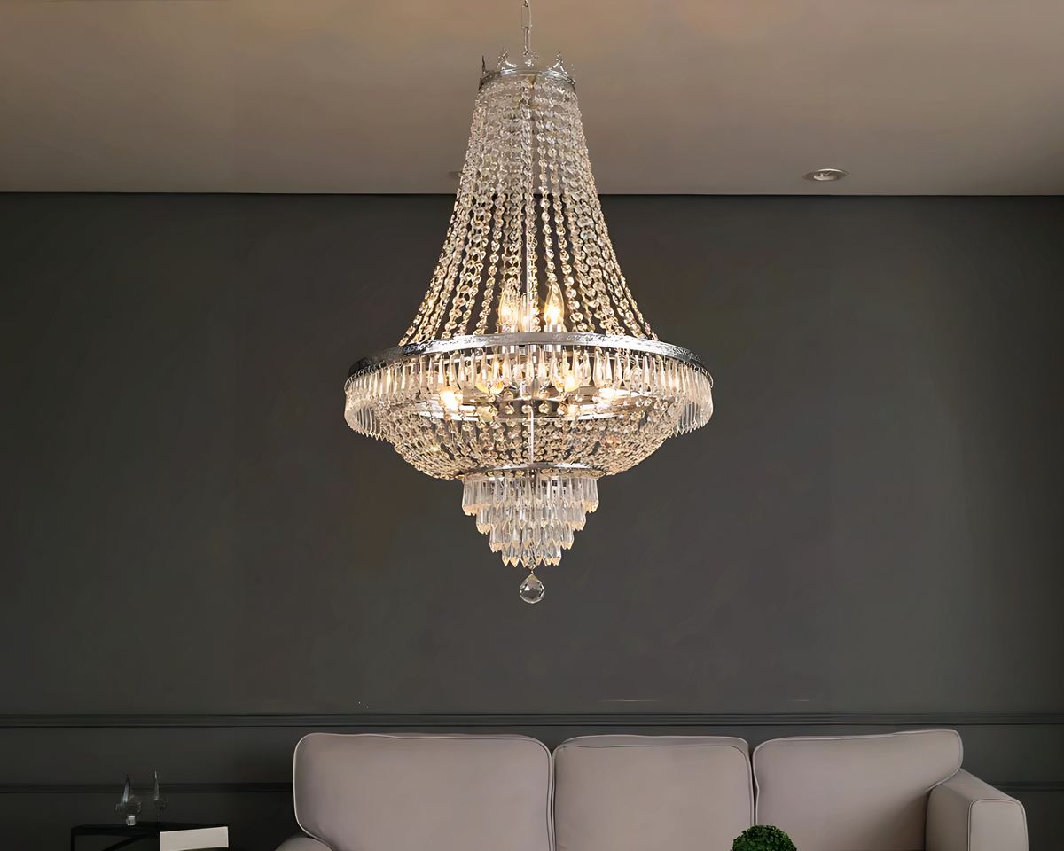 Lustre cristal cascade de chaînes argenté ou doré, vue 2