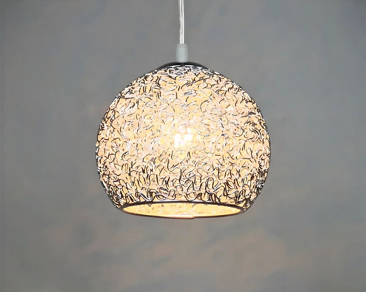 Lustre chambre ado boule en fil d'aluminium emmêlé, vue 3