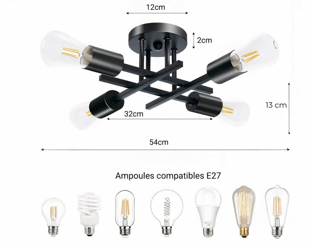 Lustre salle à manger croix minimaliste à 4 ampoules, vue 7
