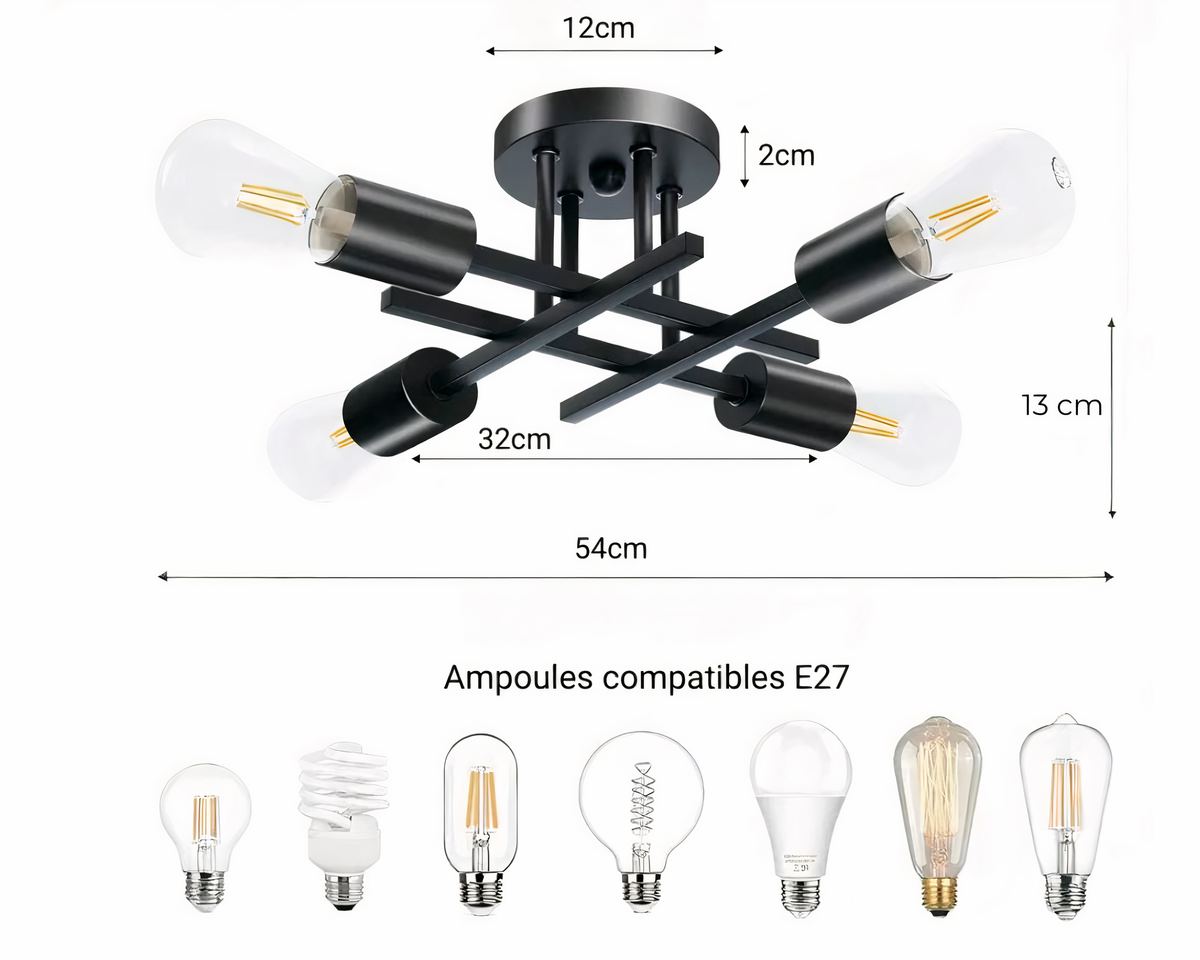 Lustre salle à manger croix minimaliste à 4 ampoules, vue 7